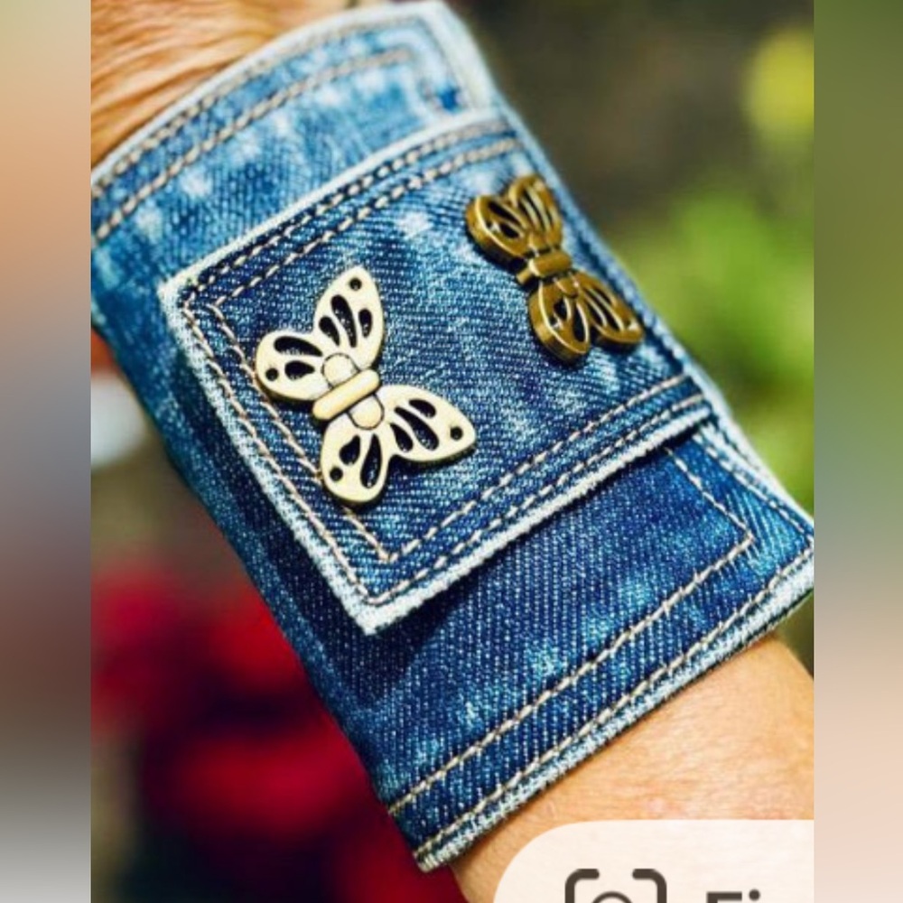 Denim Cuff Bracelet with Gold Butterfly Snaps